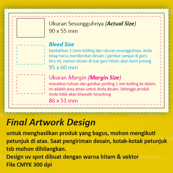 Kartu Nama UV Spot Art Carton 260 gsm cetak 1 sisi UV spot 1 sisi